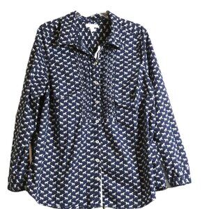 Blue Blouse Size 18W Charter Club Horses Smock Long Sleeve Pleats Equestrian